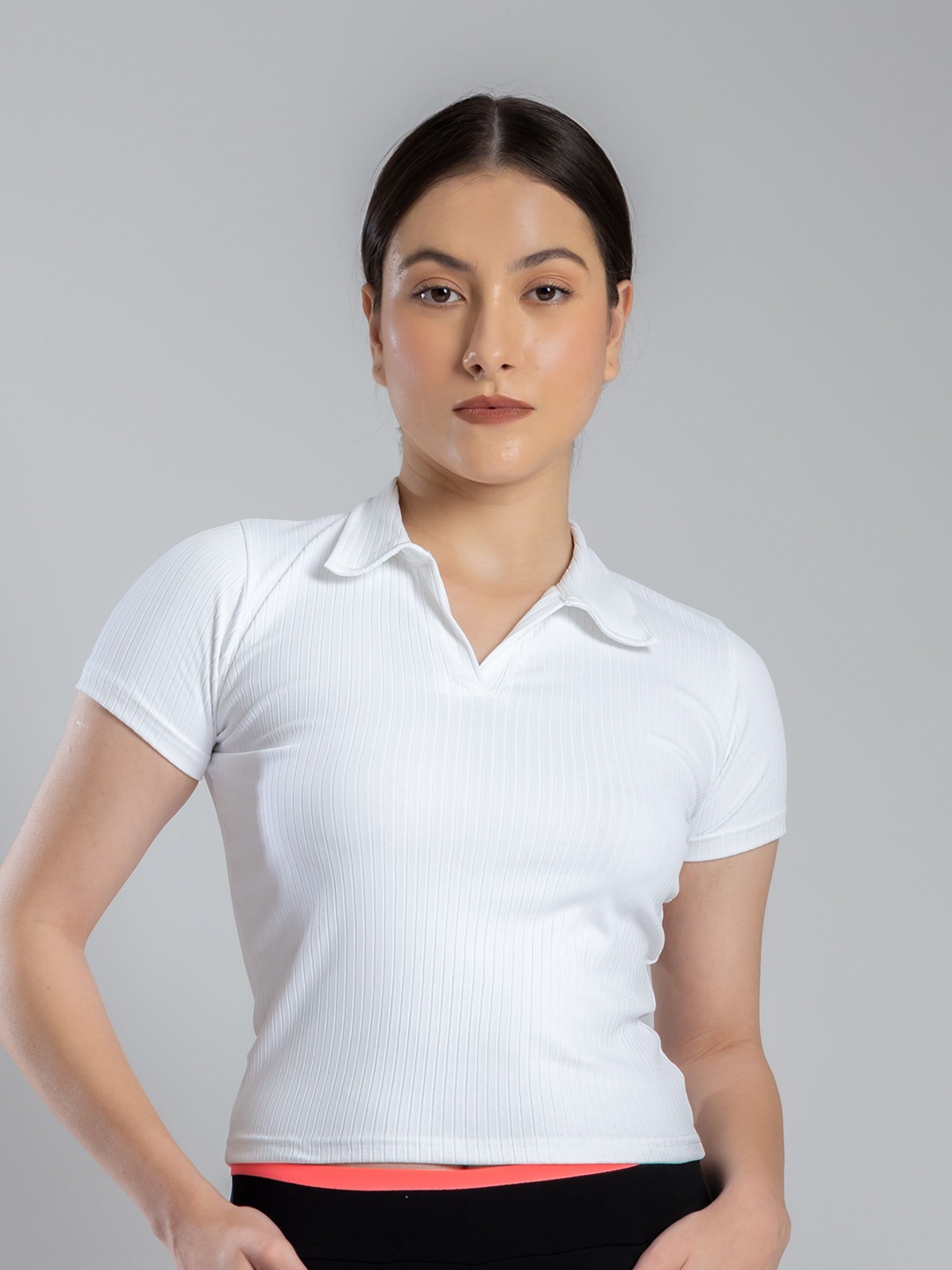 

PYR8 Women Polo Crop Top, White