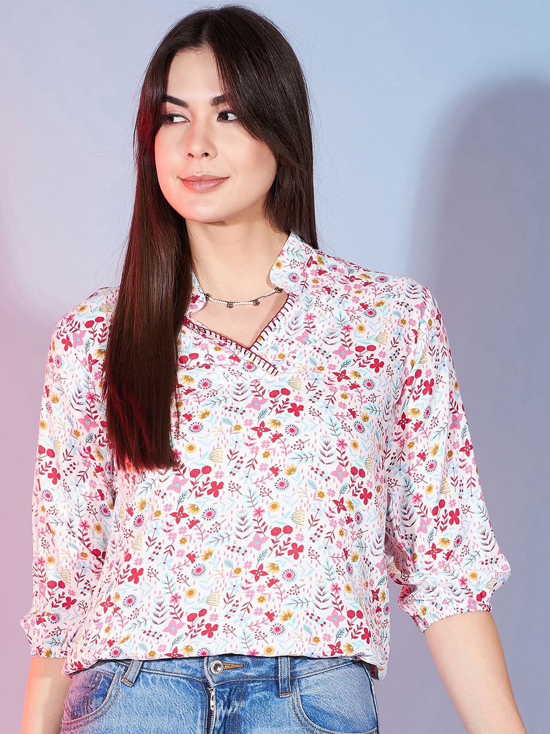 

DressBerry Women's Print Shirt Style Top, White