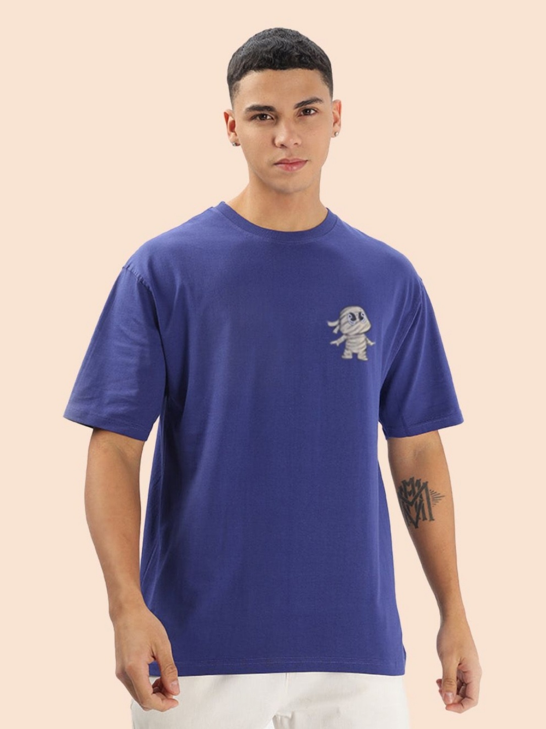 

BDSQUARE Men Printed Drop-Shoulder Sleeves T-shirt, Blue