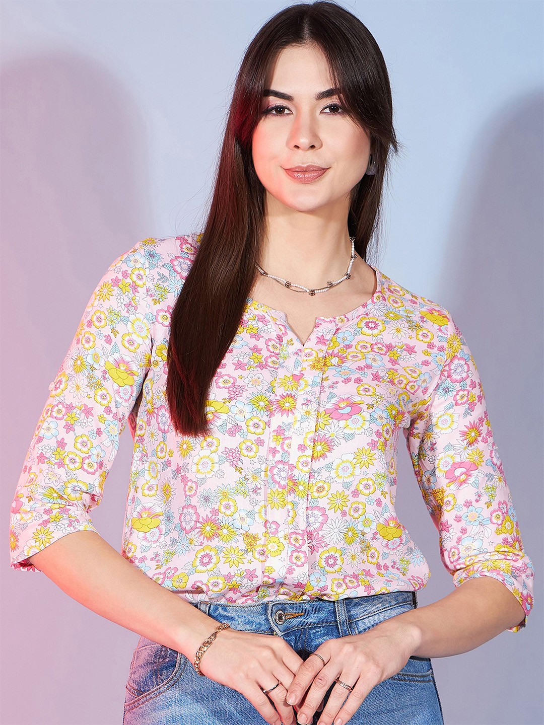 

DressBerry Women Floral Printed Top, Pink