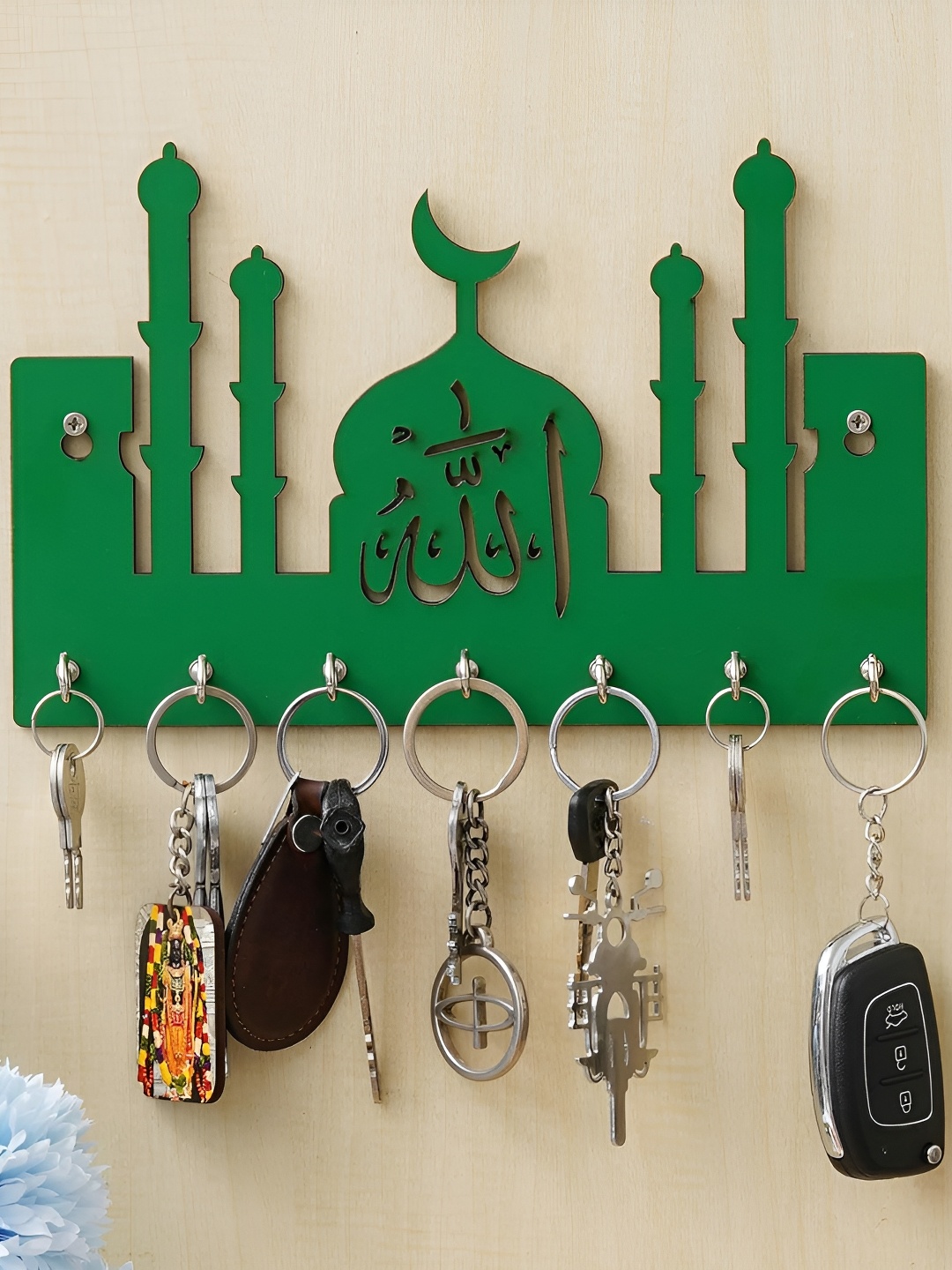 

Webelkart Premium Green Macca Madina-Allah Wooden 7 Hooks Key Holders