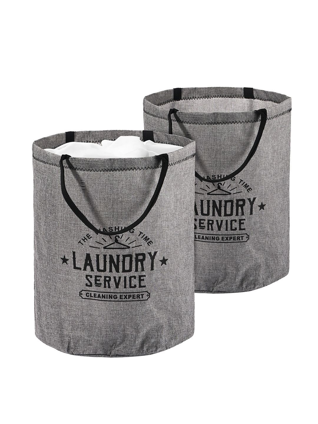 

Kuber Industries Grey & Black Pack of 2 Printed Foldable Cloth Baskets With Handle