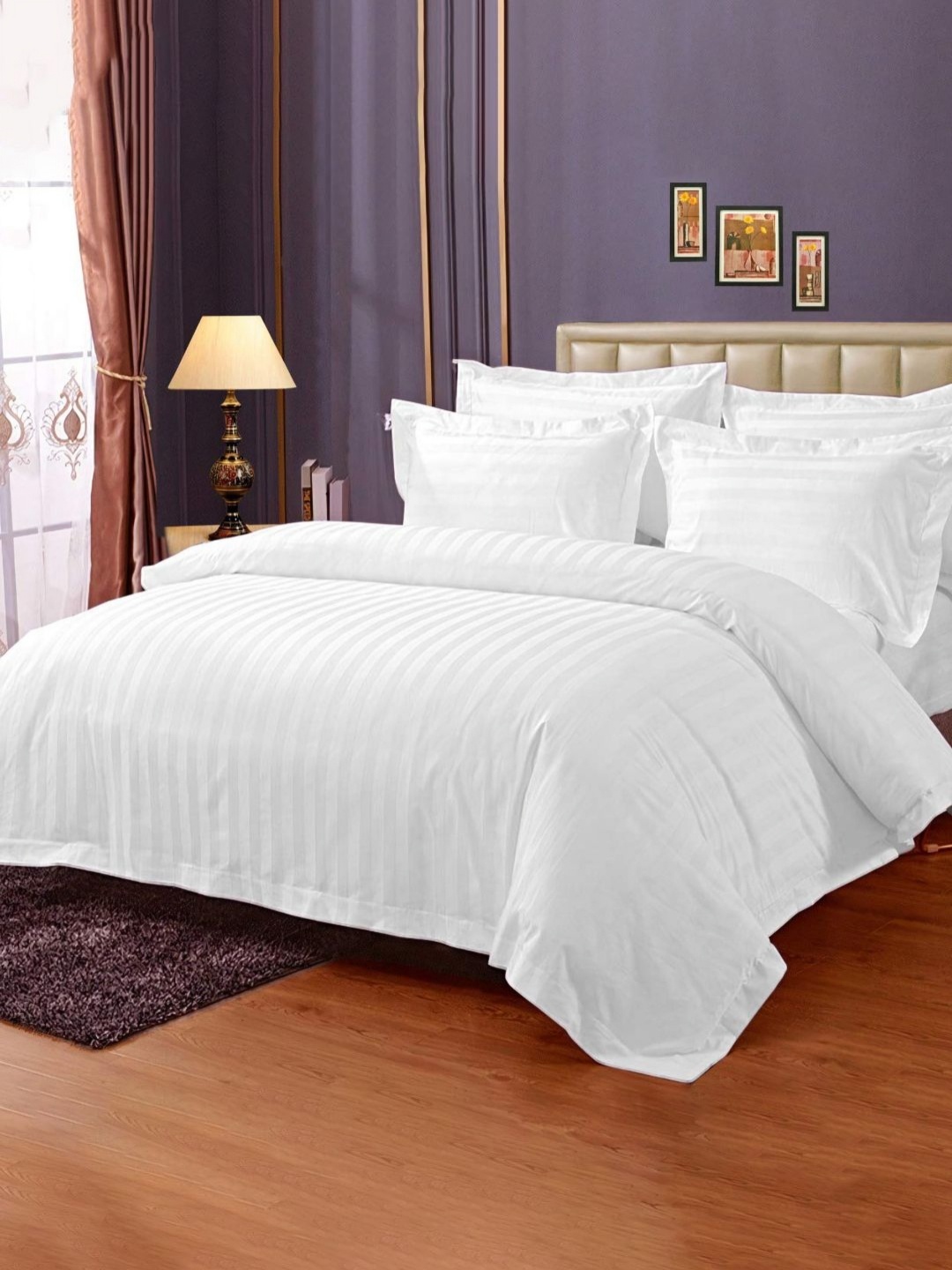 

Enchant Home Platinum Stripe King White Striped Cotton King Bedsheet Set 2.74m X 2.74m