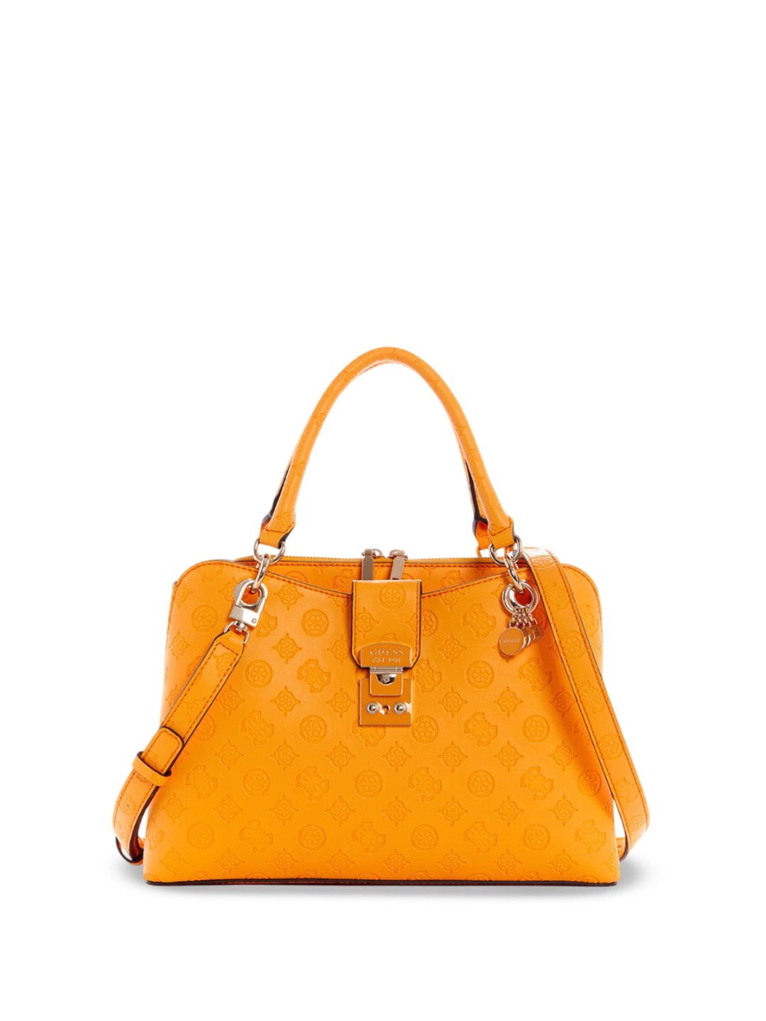 

GUESS Women Brand Logo Printed Structured Handheld Bag, Orange