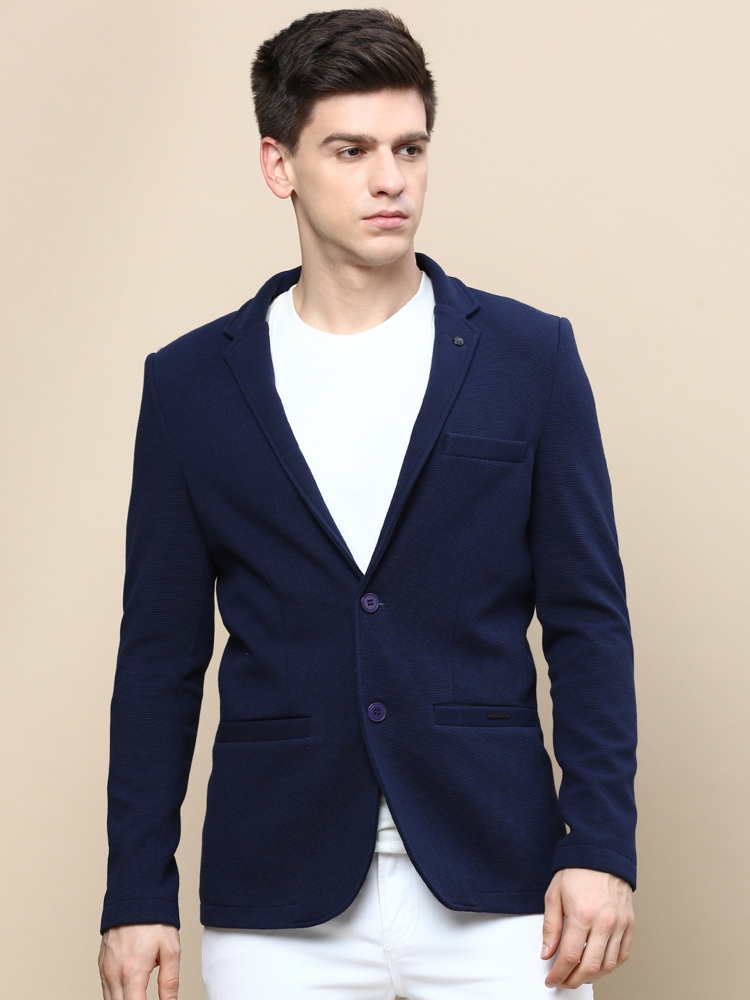 

SHOWOFF Slim-Fit Single-Breasted Casual Blazer, Navy blue