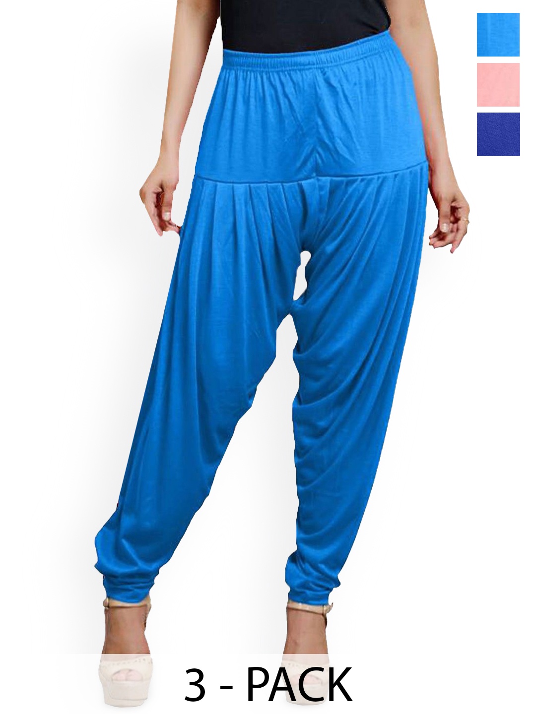 

AFRA GARMENTS Women Pack Of 3 Mid Rise Loose Fit Patiala, Blue