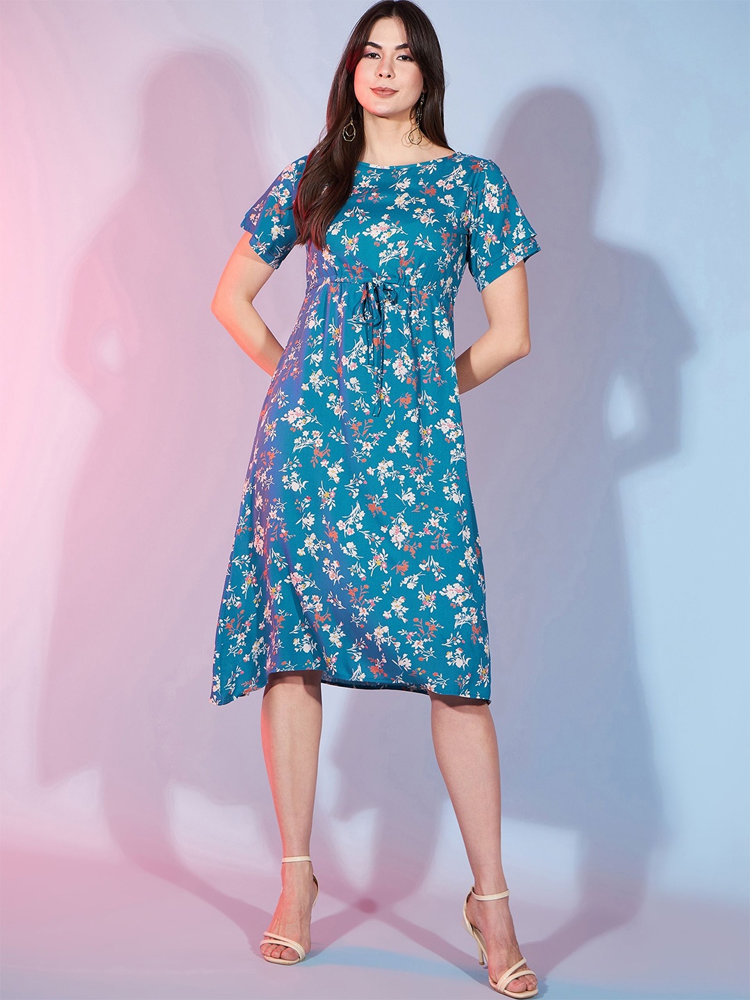 

DressBerry Floral Print Fit & Flare Midi Dress, Blue