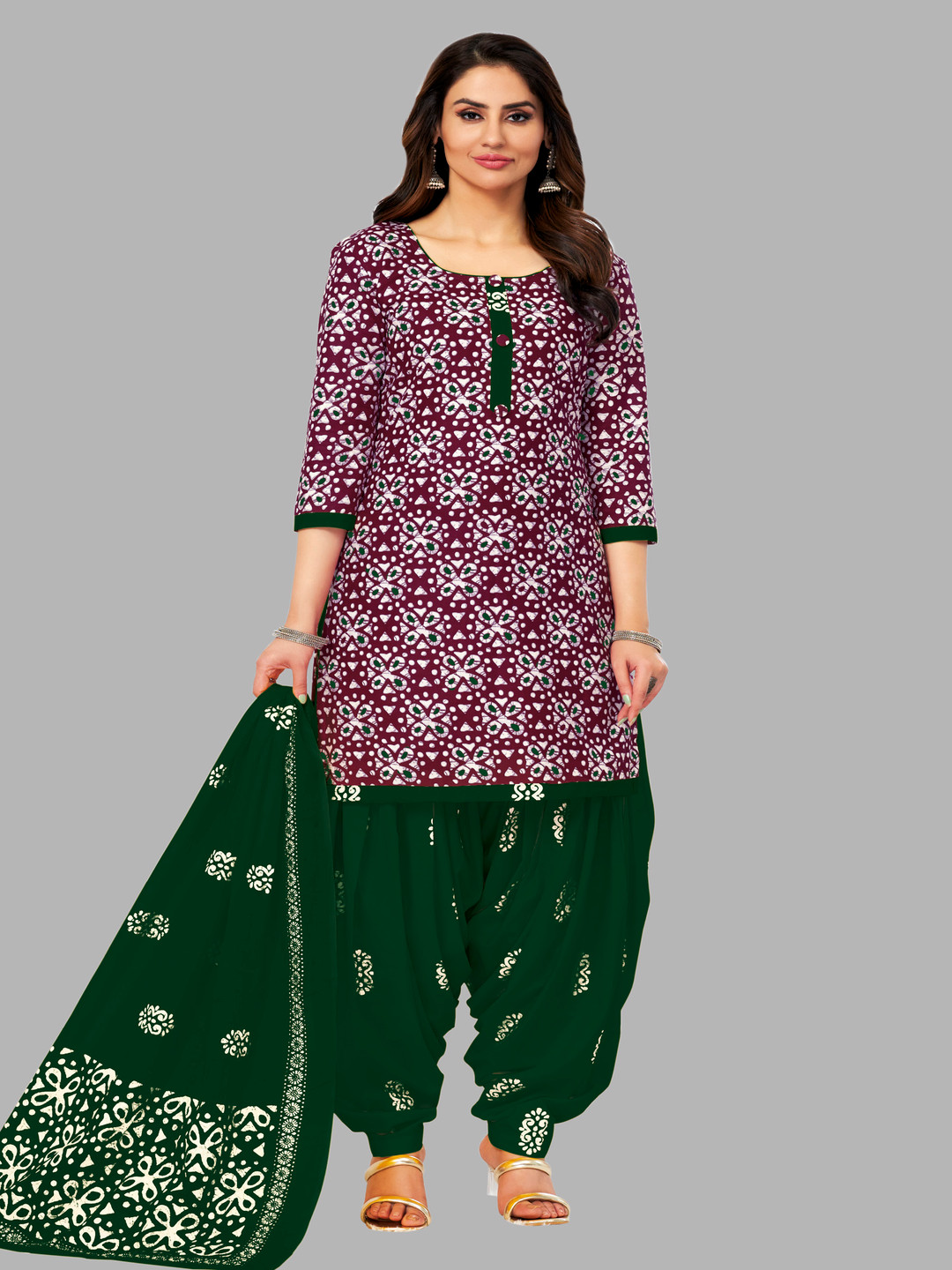 

Simmu Floral Printed Pure Cotton Unstitched Dress Material, Green