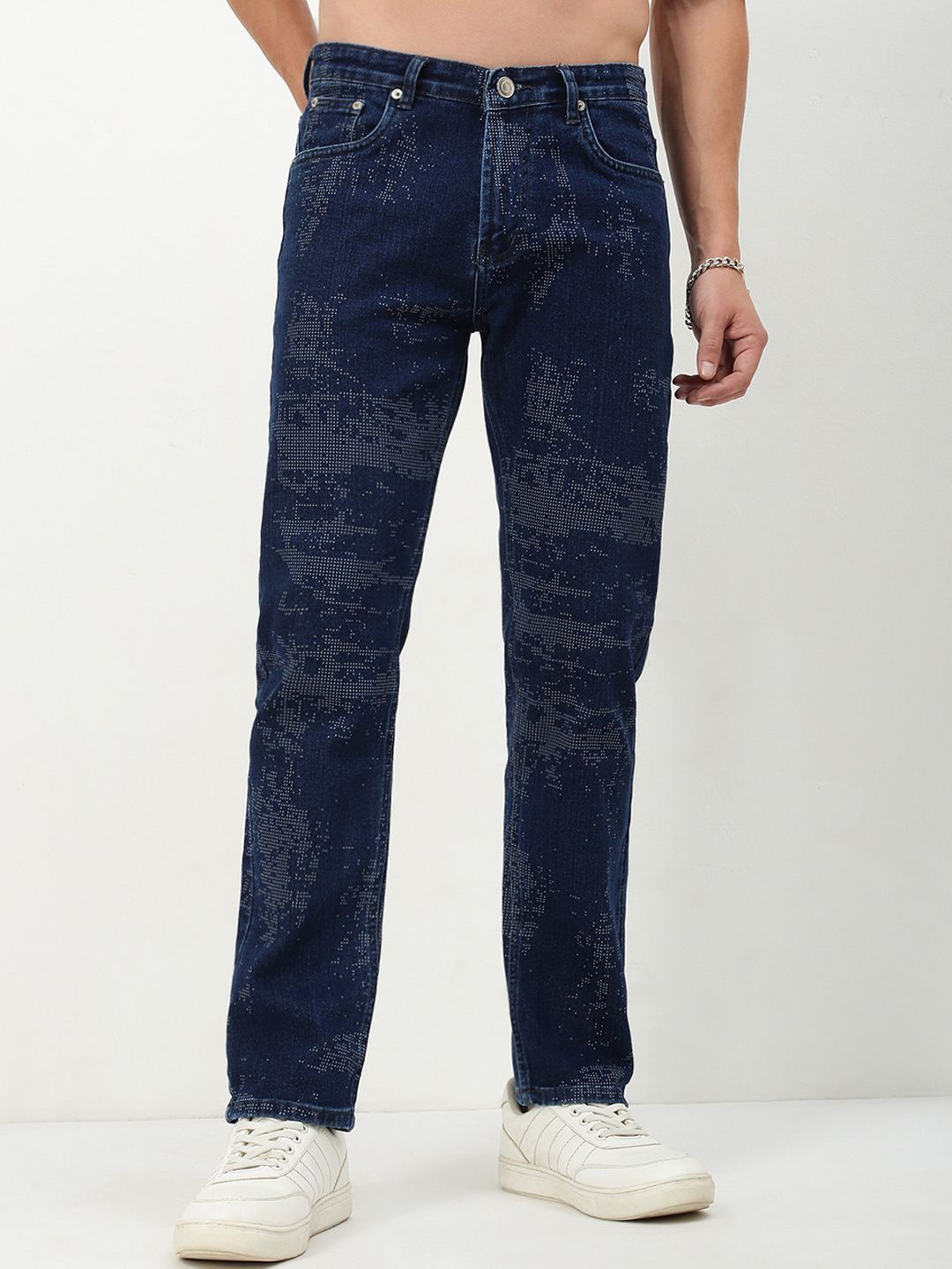 

SHOWOFF Men Comfort Straight Fit Low-Rise Light Fade Acid Wash Stretchable Jeans, Blue