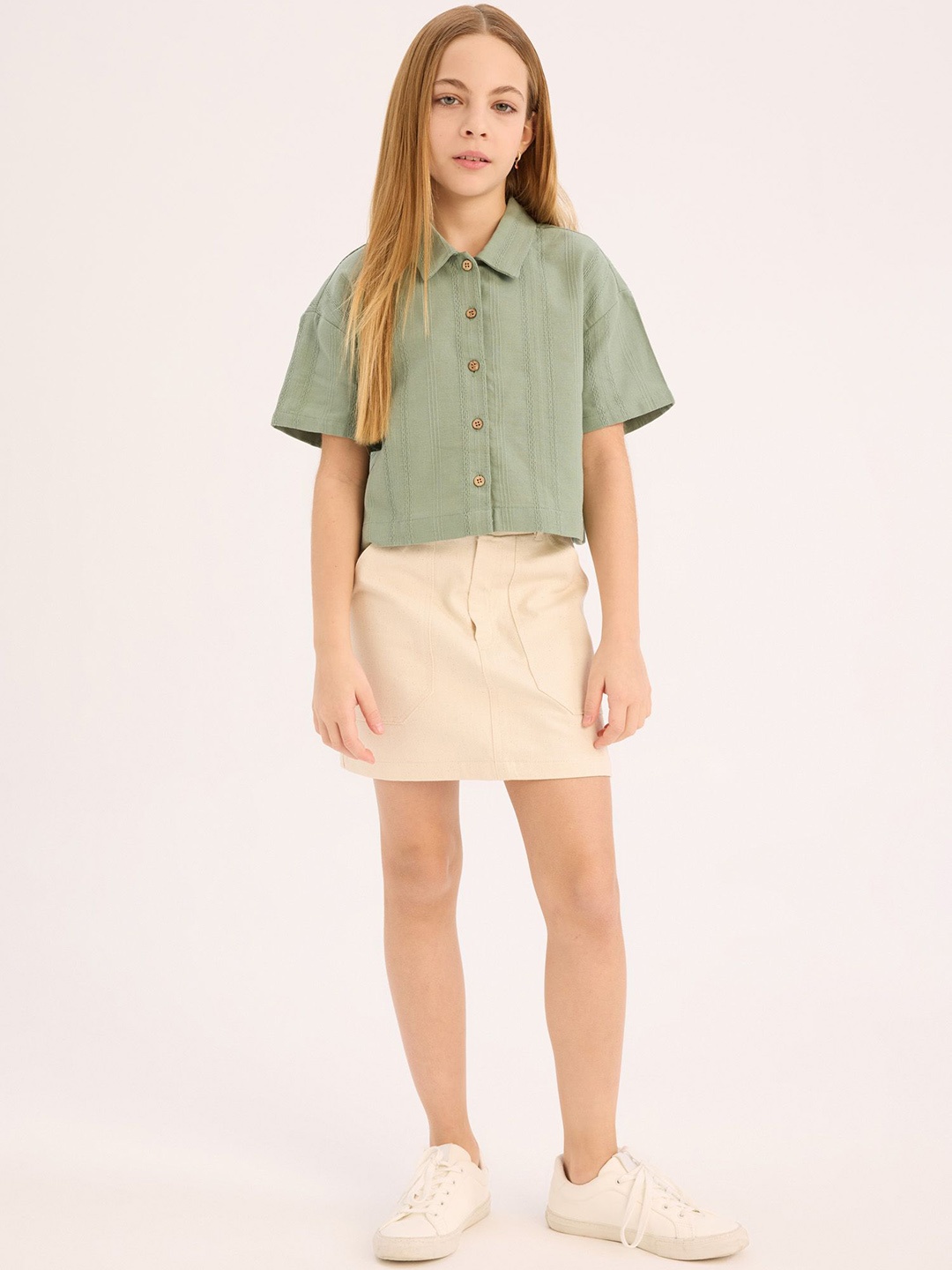 

DeFacto Girls Pure Cotton Pencil Mini Skirt, Beige
