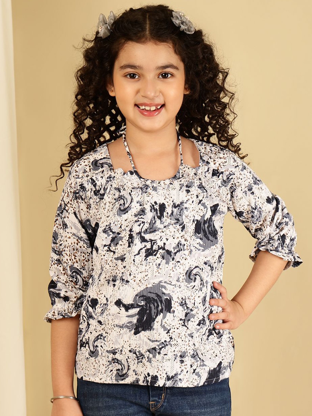 

Ishti Girls Floral Printed Top, Navy blue