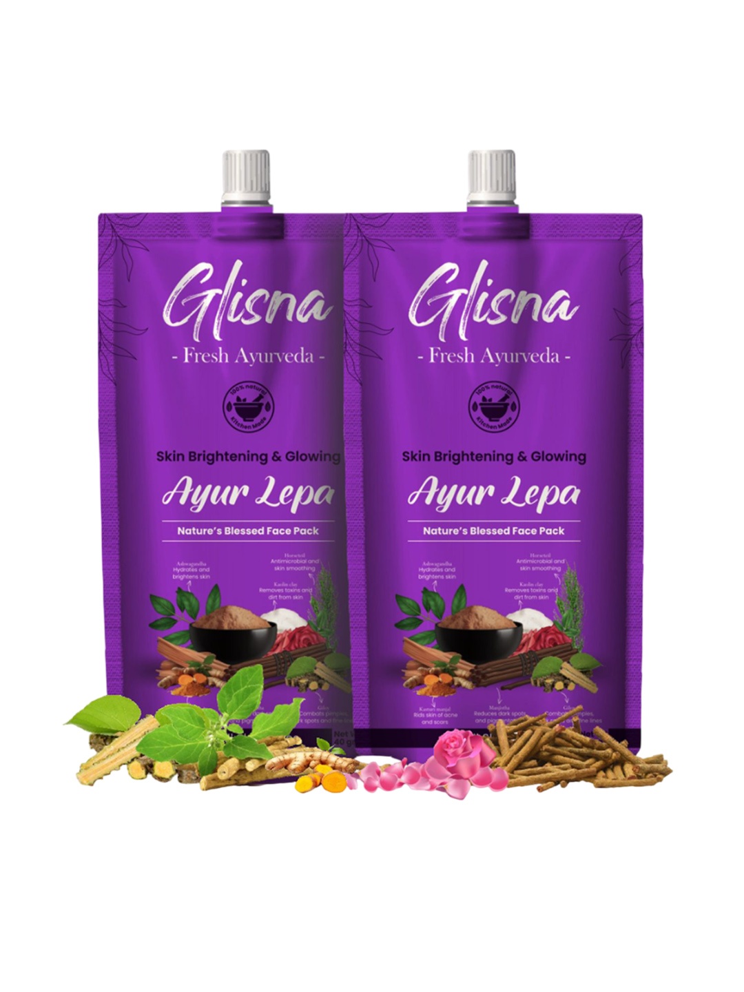 

GLISNA Set Of 2 Ayur Lepa Face Pack For Brightening & Glowing Skin - 40 g Each, Purple