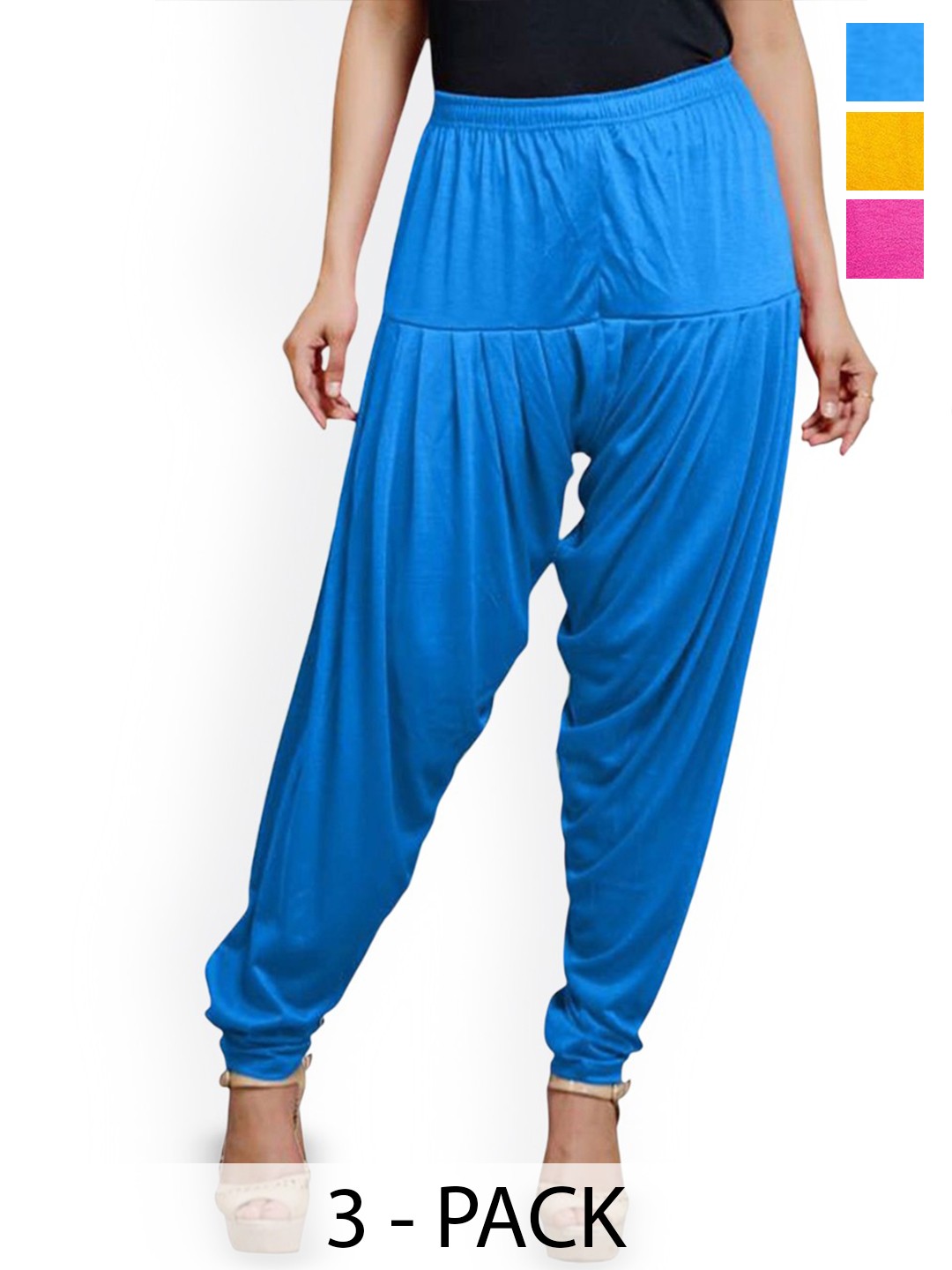 

AFRA GARMENTS Pack Of 3 Mid-Rise Patiala, Blue