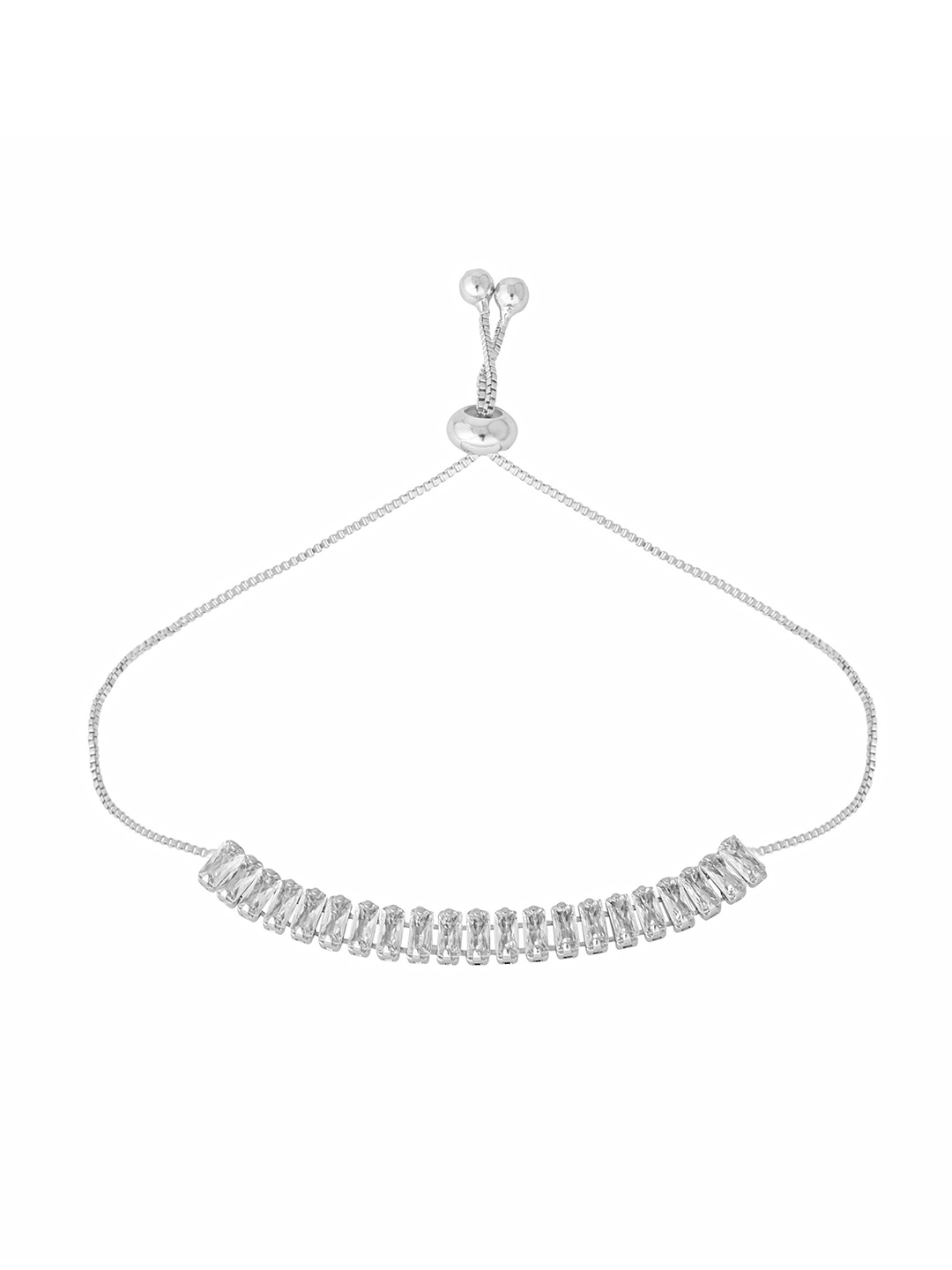 

Yinara Rhodium-Plated Cubic Zirconia Studded Anti Tarnish Link Bracelet, Silver