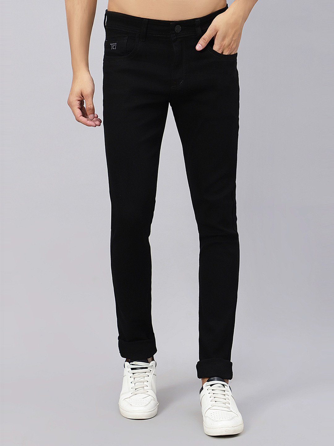 

TCI Men Regular Fit Mid-Rise Jeans, Black