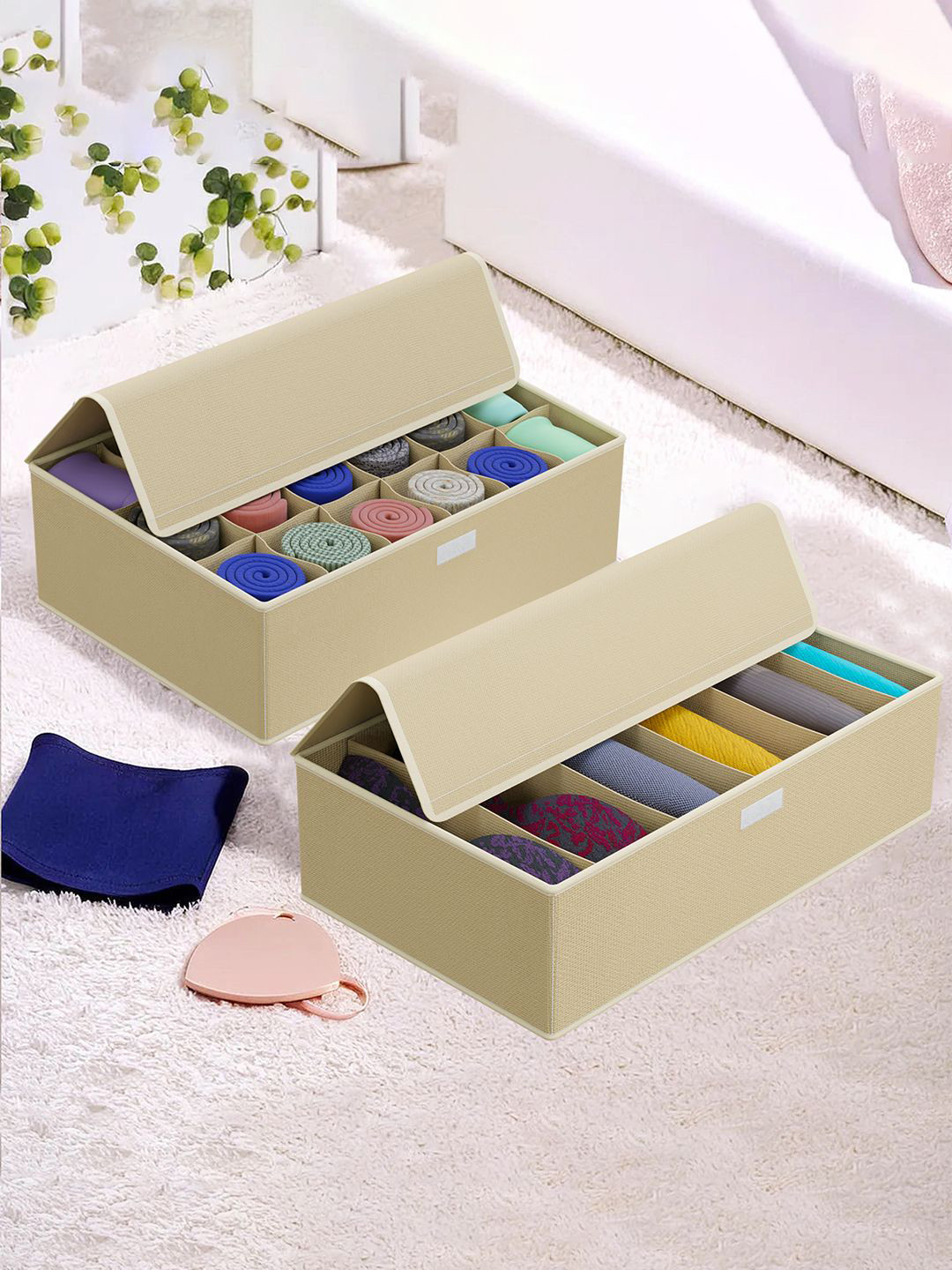 

Kuber Industries Beige 2 Pieces Foldable Socks Organisers