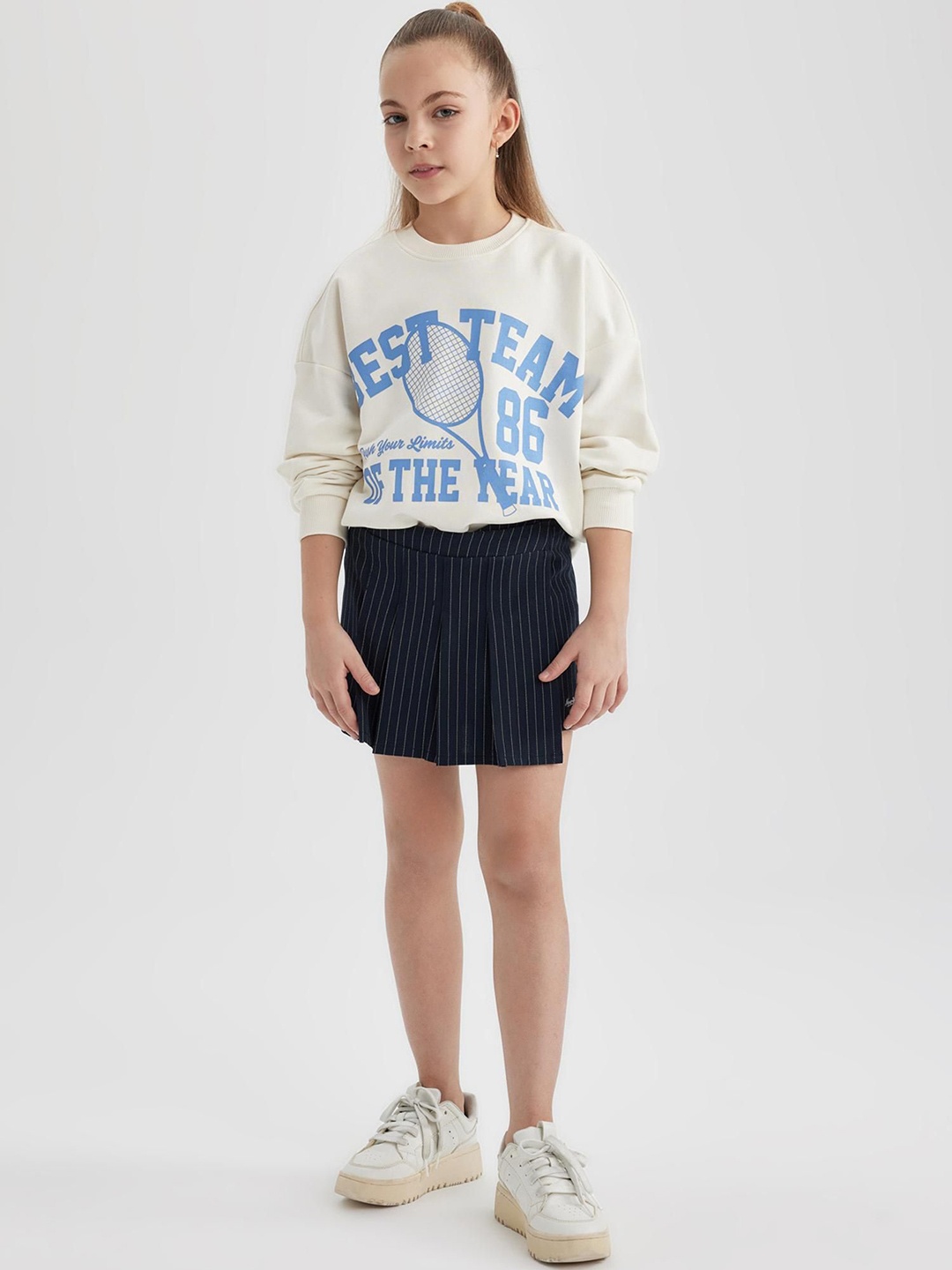 

DeFacto Girls Striped A-Line Mini Skirt, Navy blue