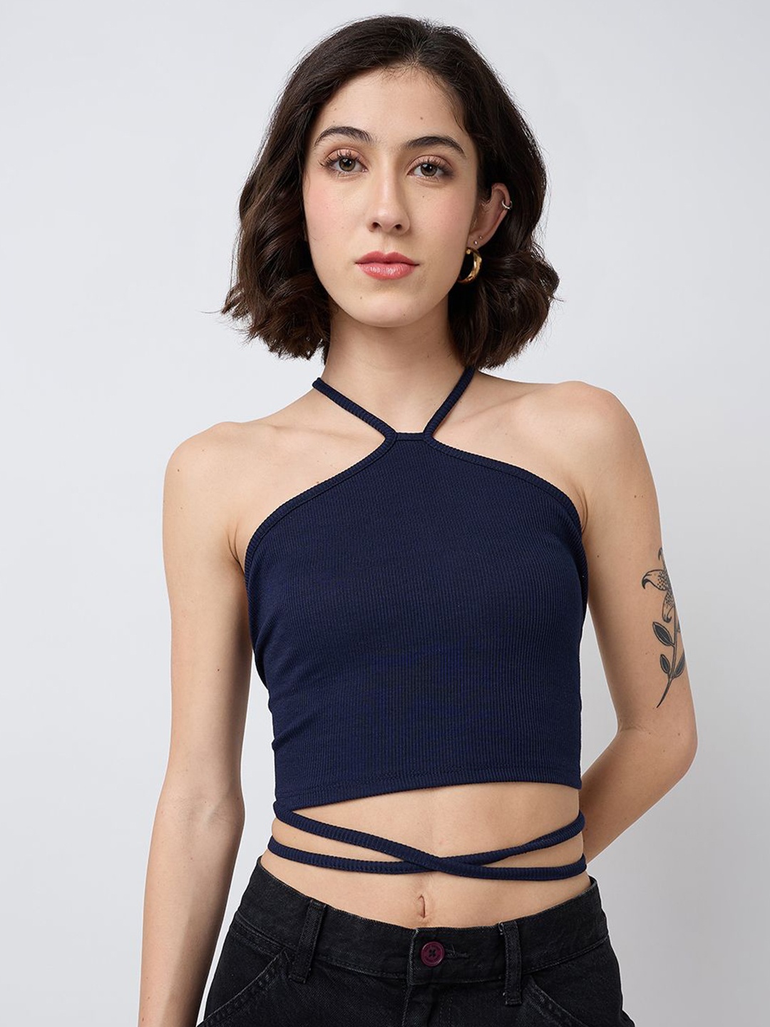 

SZN Styled Back Crop Top, Navy blue