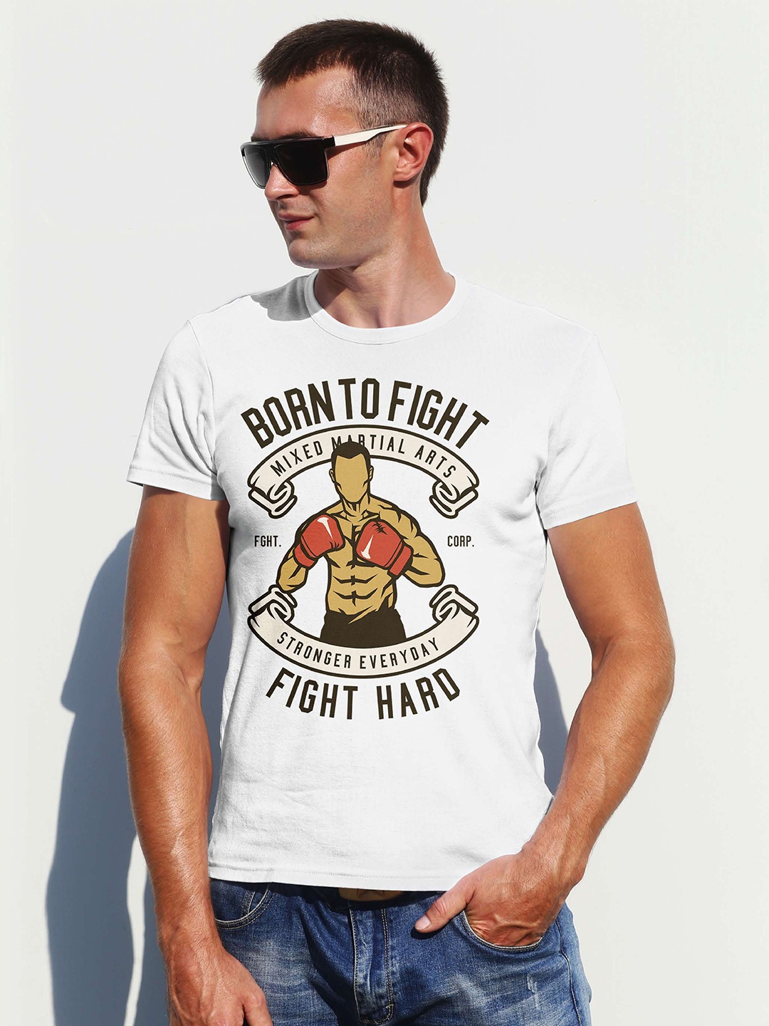 

Moda Rapido Men Graphic Printed Round Neck Cotton T-shirt, White