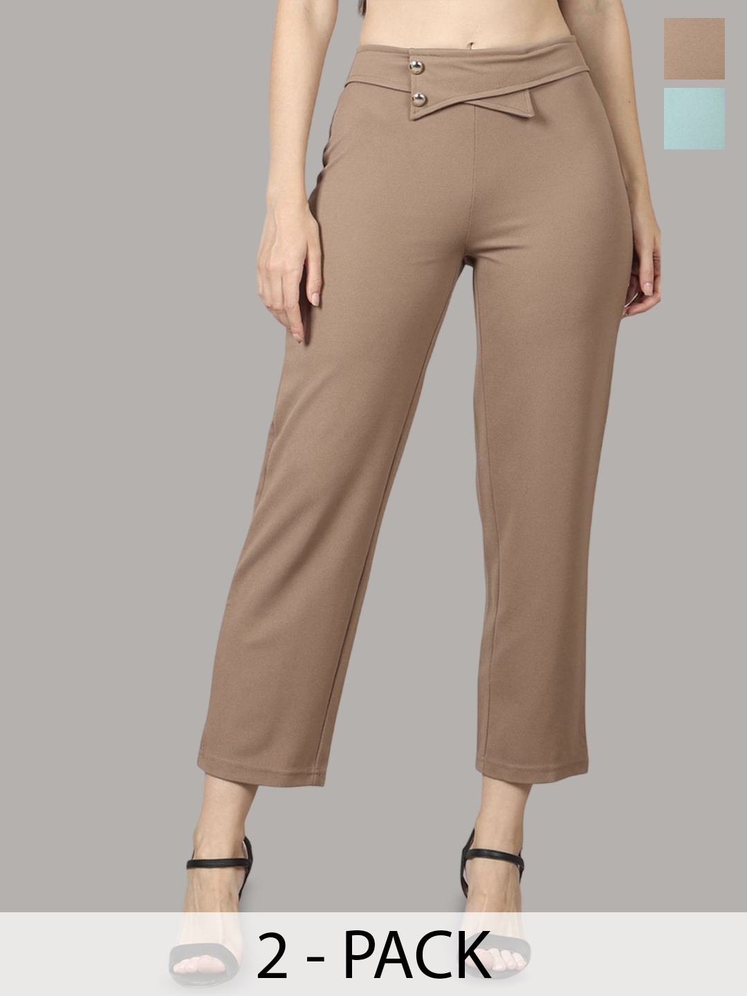 

PRIDEWEAR Women Comfort High-Rise Wrinkle Free Trousers, Brown