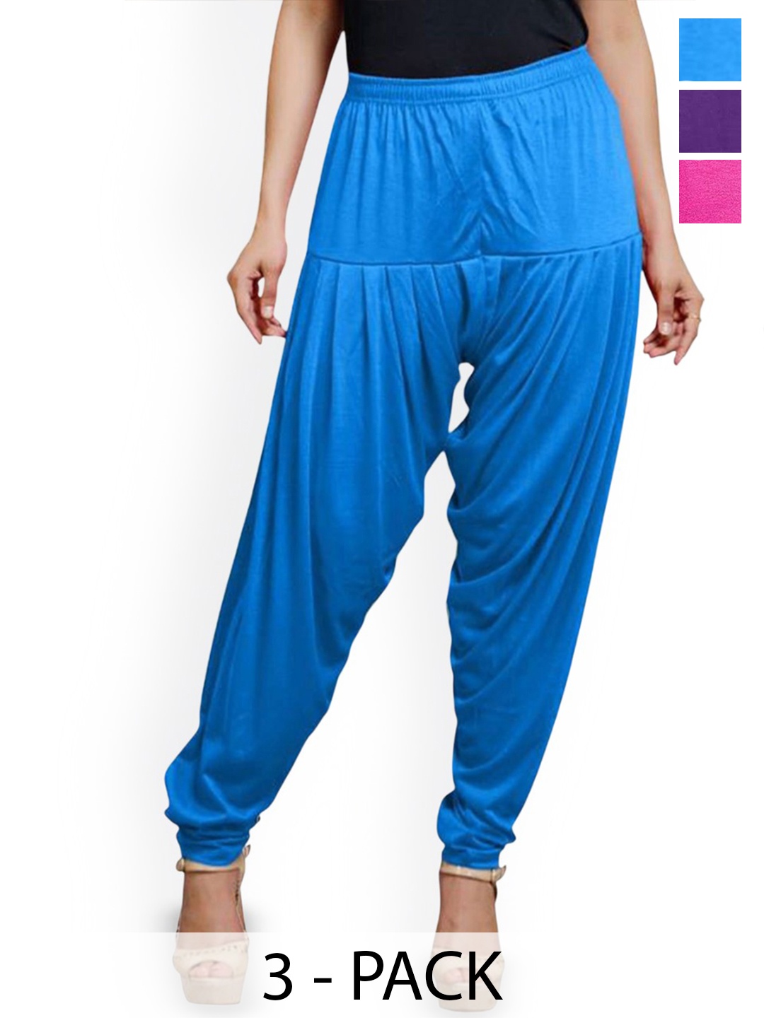 

AFRA GARMENTS Women Pack Of 3 Mid-Rise Patiala, Blue