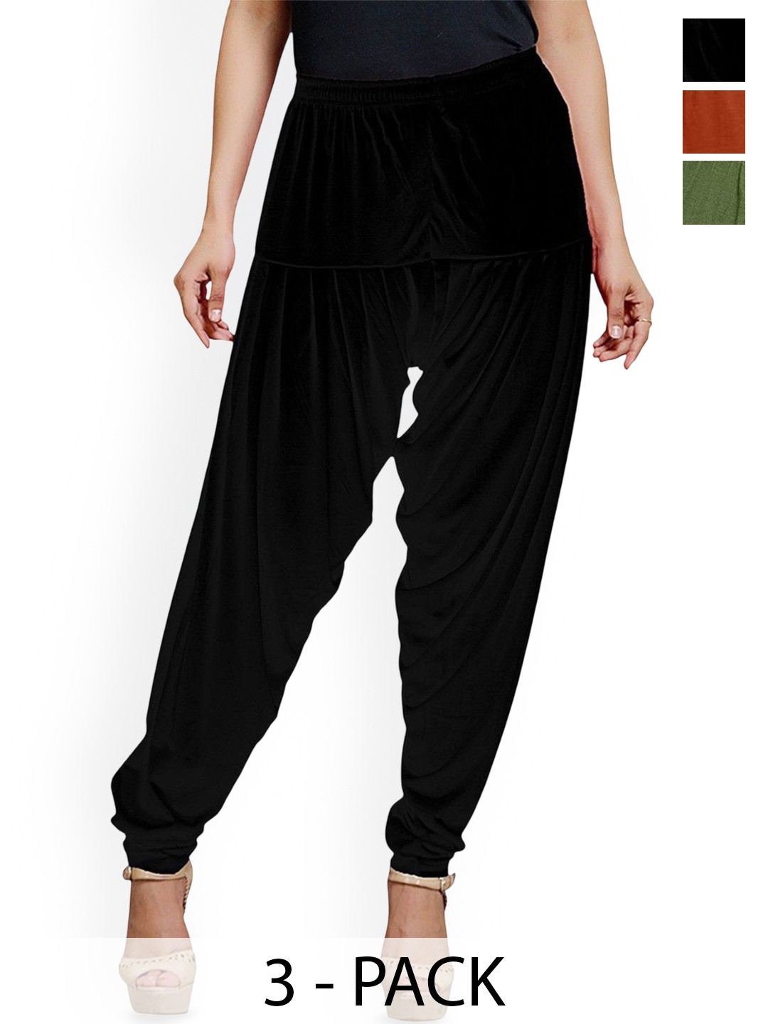 

AFRA GARMENTS Women Pack Of 3 Mid-Rise Loose-Fit Patiala, Black
