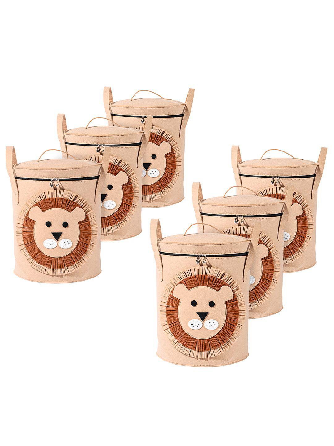 

Kuber Industries Brown & White 6 Pieces Printed Foldable Cloth Basket With Handle - 34 L