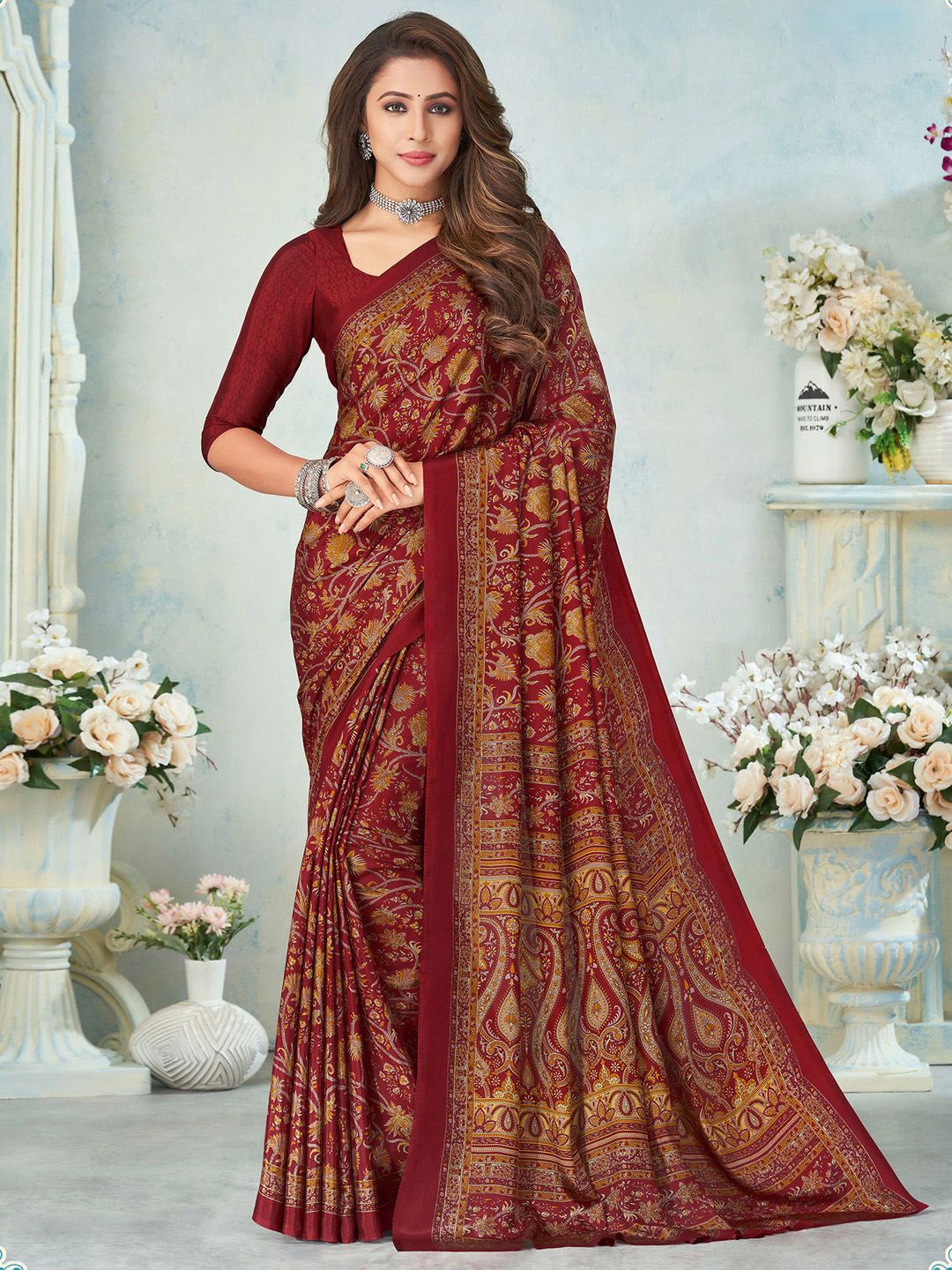 

Anouk Rustic Women Ethnic Motifs Printed Bagru Saree, Maroon