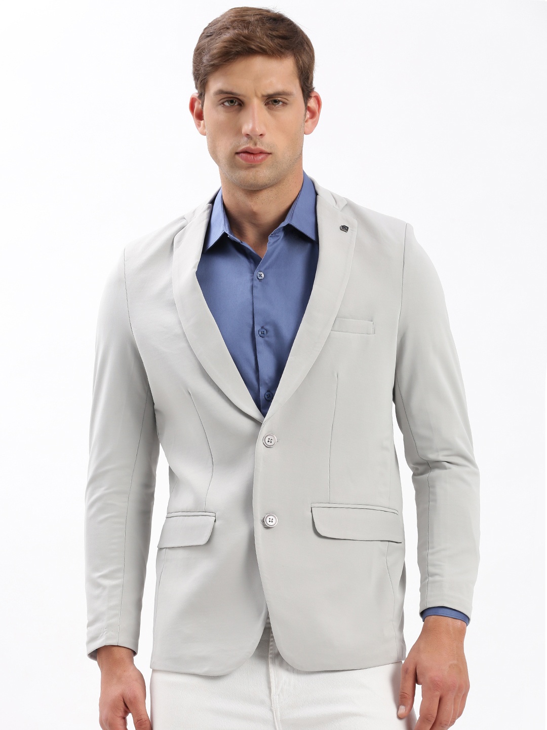 

SHOWOFF Notched Lapel Slim-Fit Cotton Single-Breasted Blazer, Grey