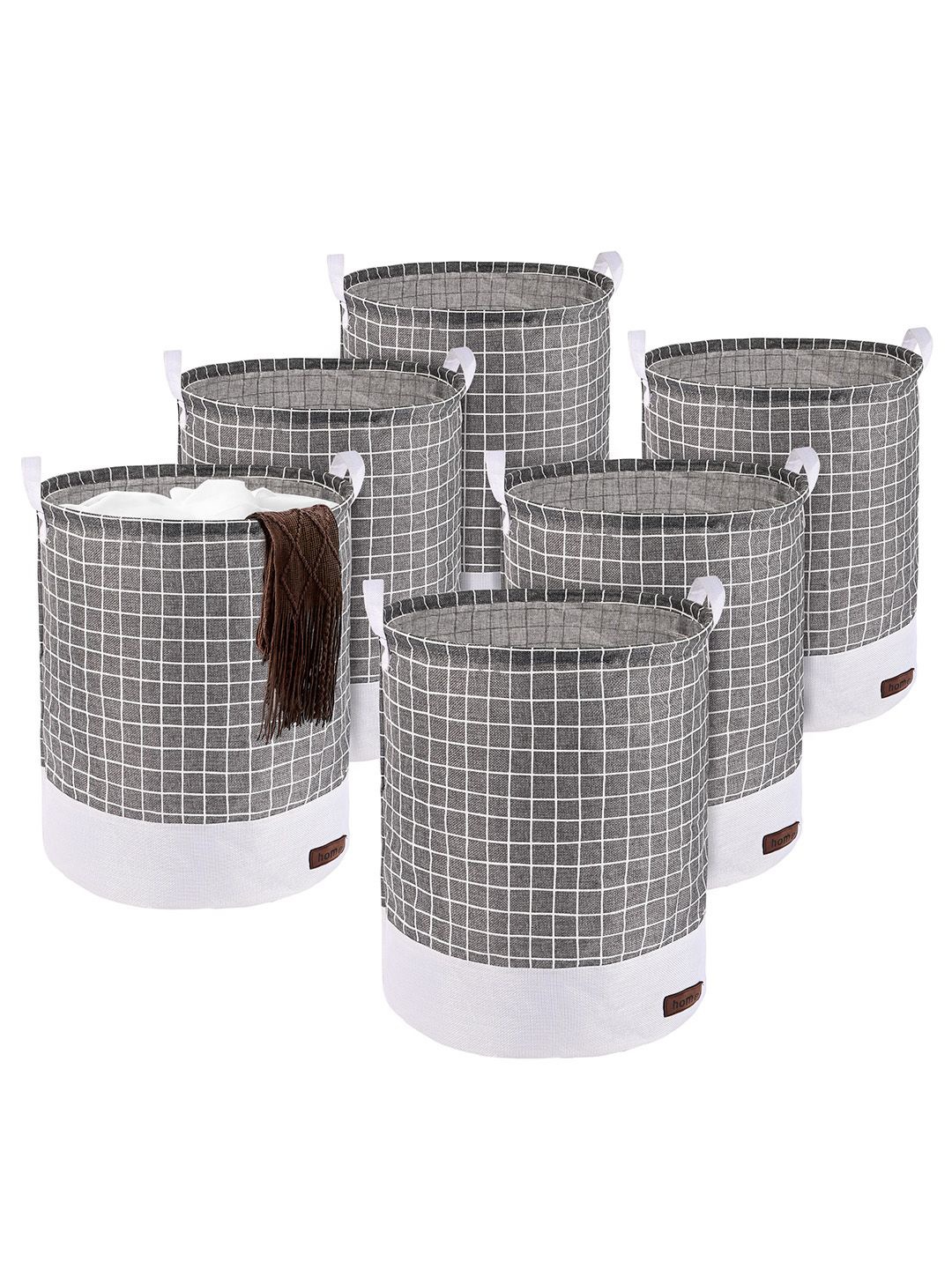 

Kuber Industries Grey & White 6 Pieces Printed Foldable Cloth Basket With Handle - 43 L