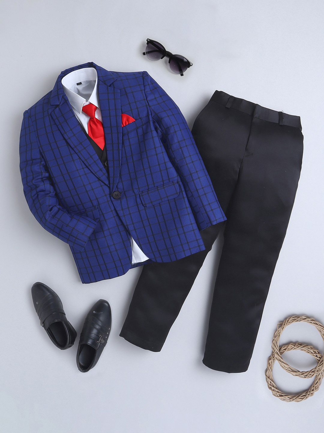 

Jeetethnics Boys Single-Breasted Four-Piece Suit, Navy blue