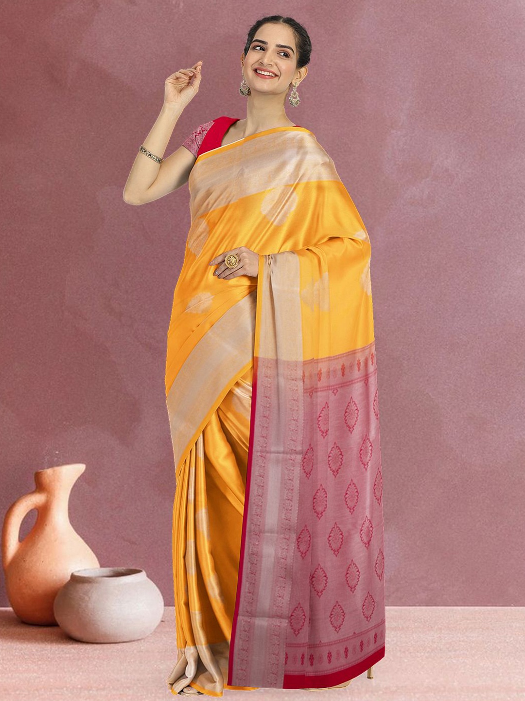 

Avishya Woven Design Zari Kanjeevaram Saree, Yellow