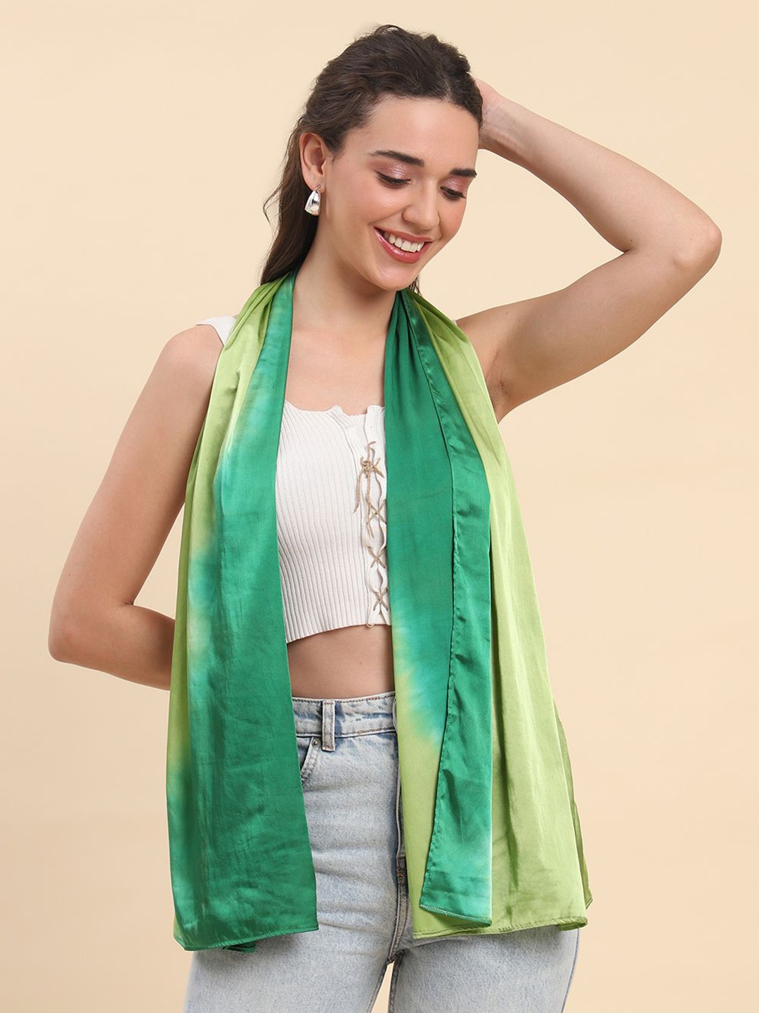 

La Vastraa Women Ombre Satin Scarf, Green