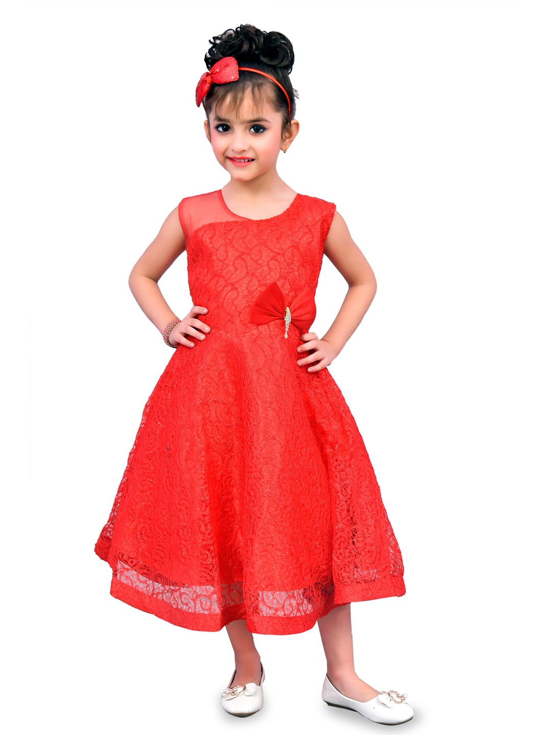 

Miss & Chief Net Fit & Flare Midi Dress, Red