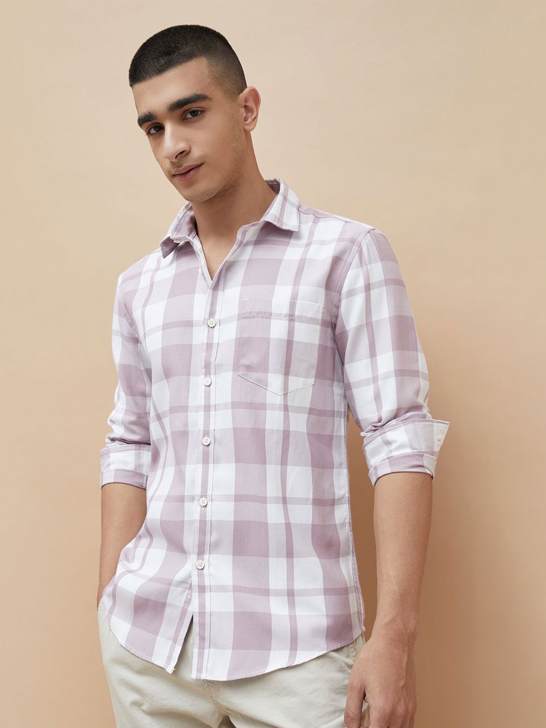 

Fame Forever by Lifestyle Men Slim Fit Tartan Checks Opaque Checked Casual Shirt, Mauve