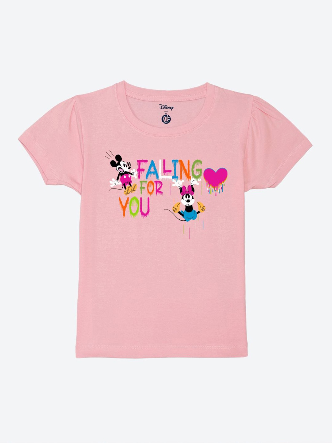 

YK Disney Print Puff Sleeve Cotton Top, Pink
