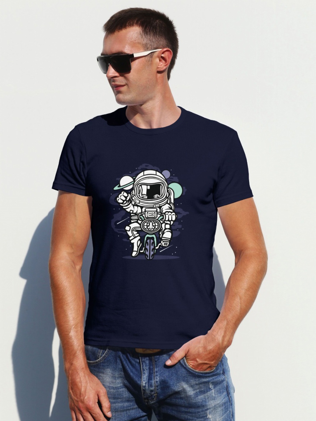 

Moda Rapido Men Graphic Printed Round Neck Cotton T-shirt, Navy blue