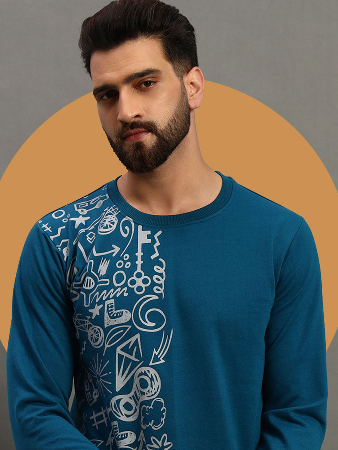 

HUSHBUCKS Men Printed Sweatshirt, Teal