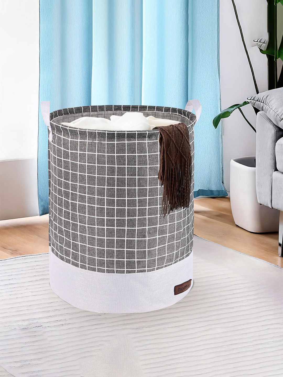 

Kuber Industries Grey & White Printed Foldable Cloth Basket With Handle - 43 L