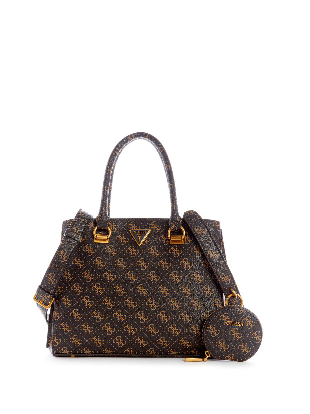 

GUESS Printed PU Structured Satchel with Bow Detail, Brown