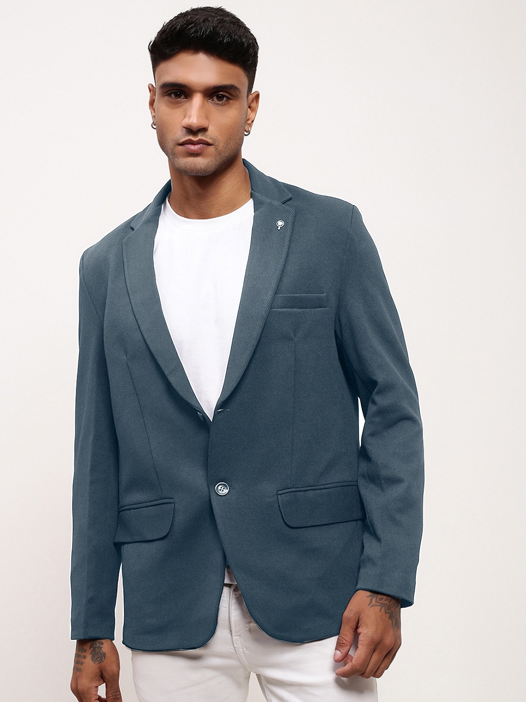 

SHOWOFF Notched Lapel Slim-Fit Cotton Single-Breasted Blazer, Charcoal