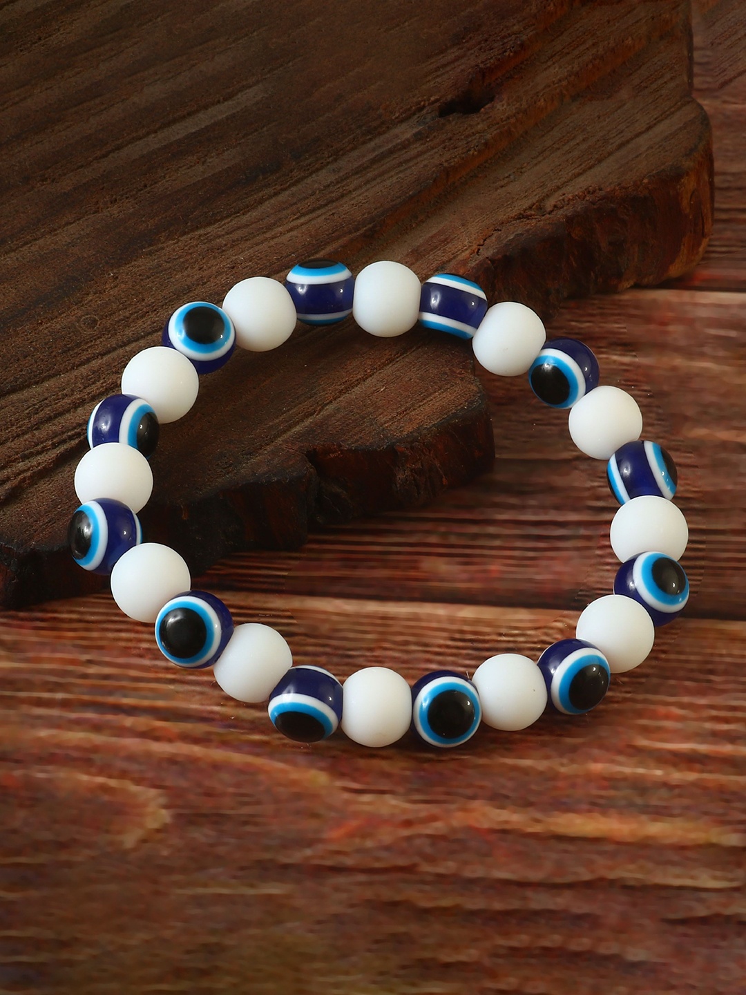 

Jewar Mandi Unisex Artificial Beaded Elasticated Evil Eye Charm Bracelet, White