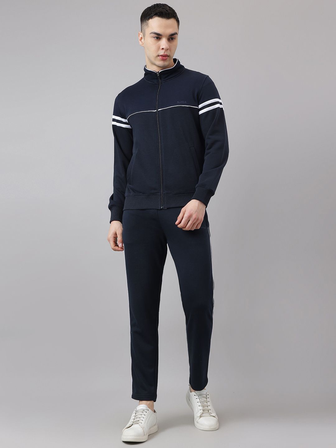 

Richlook Men Striped Mock Collar Tracksuit, Navy blue