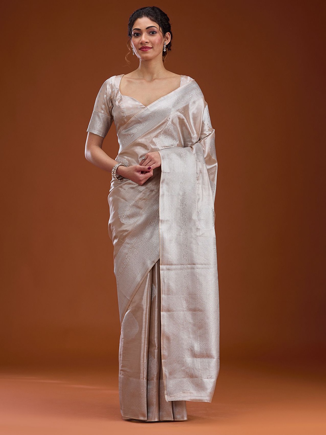 

Koskii Woven Design Zari Tissue Saree, Beige