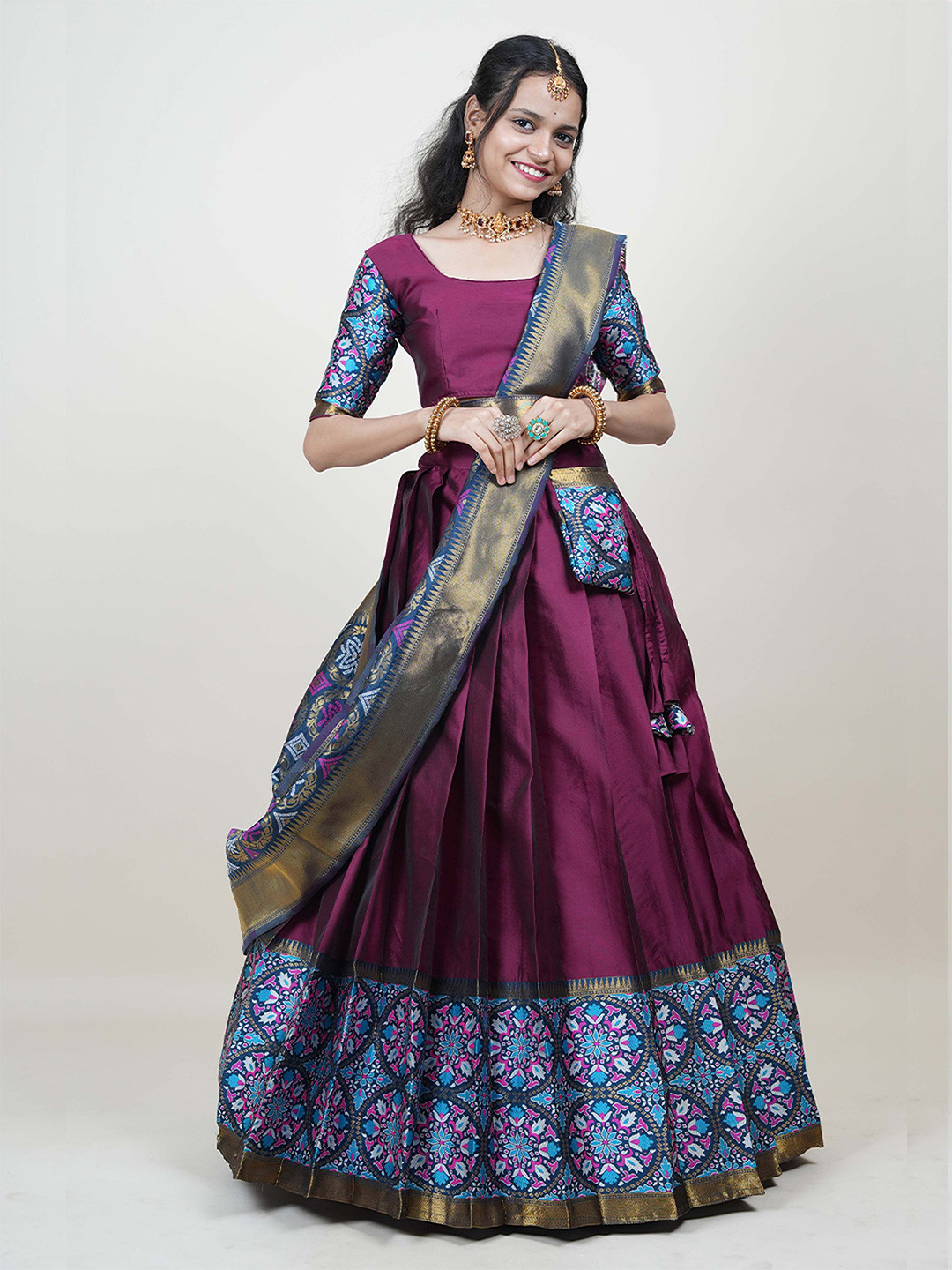 

MAGMINA Woven Design Zari Lichi Silk Unstitched Lehenga With Blouse & Dupatta, Purple