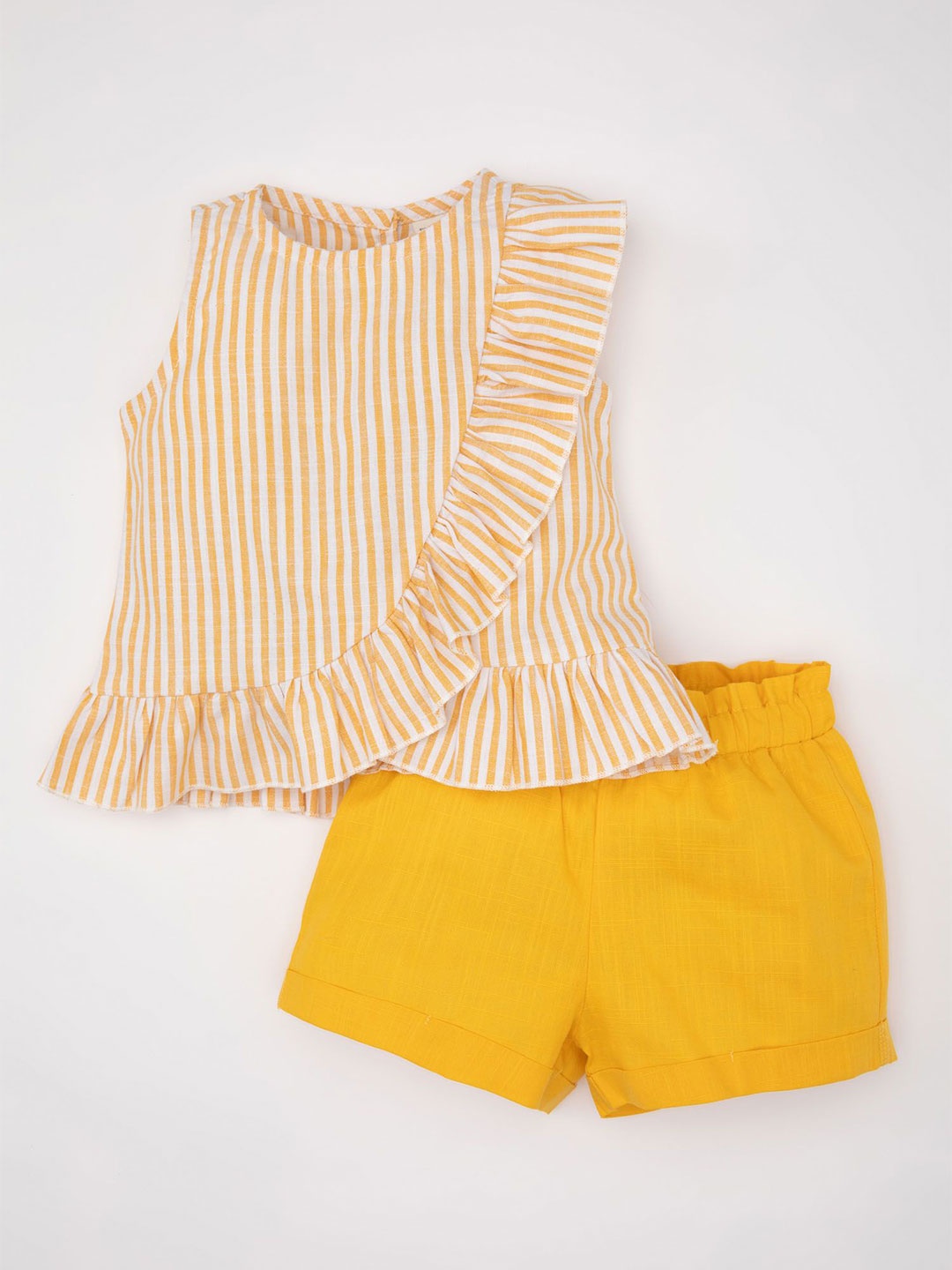 

DeFacto Girls Striped Pure Cotton Top With Shorts, Orange