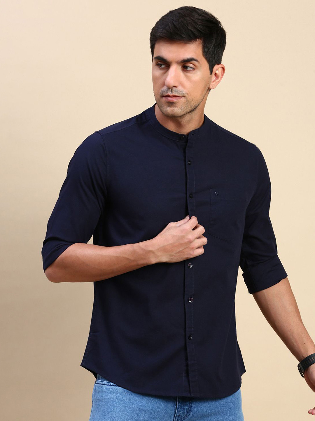 

Classic Polo Men Slim Fit Opaque Casual Shirt, Navy blue