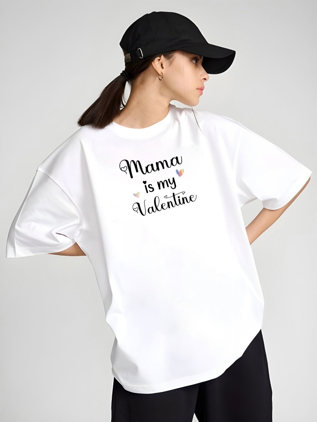 

SZN Women Typography Printed Round Neck Cotton Oversized T-shirt, White