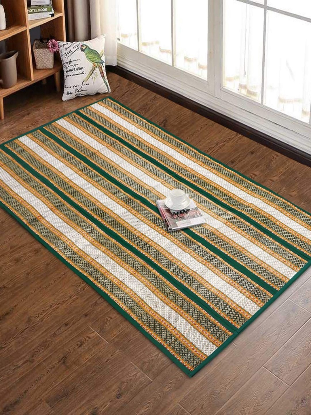 

HOKIPO Green & White Madurkathi Patterned Floor Mats