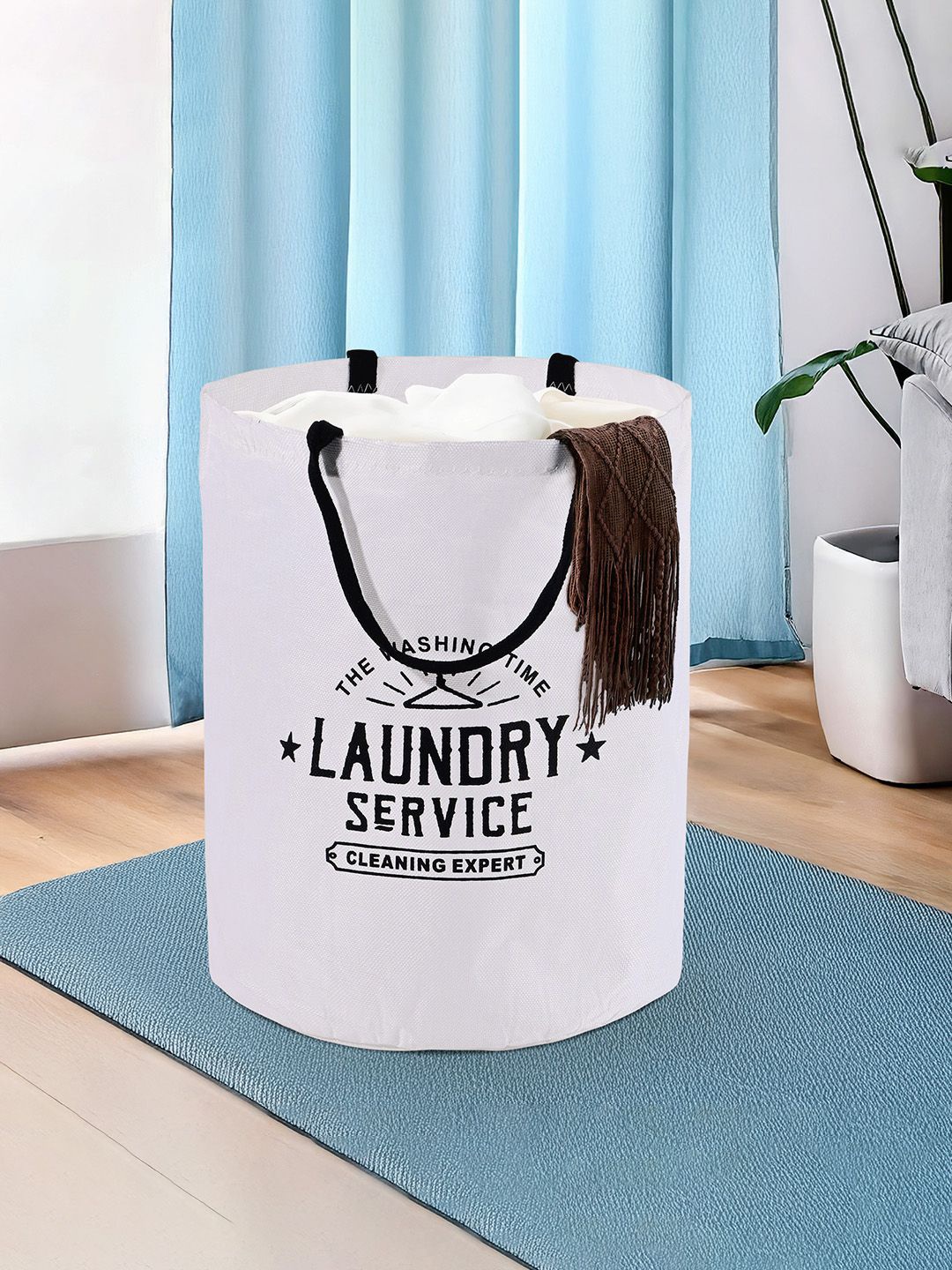 

Kuber Industries White & Black Printed Foldable Cloth Basket With Handle